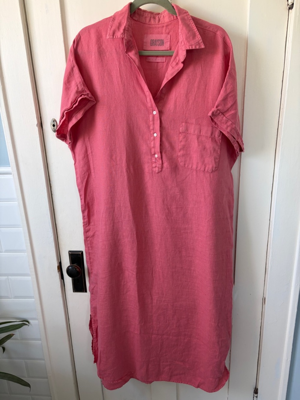 Grayson pink Linen Button-Front Tunic Dress XL
